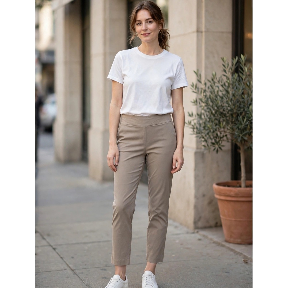 J.McLaughlin Lexi Tan Khaki Pull On Stretch Slim Straight Leg Pants Size 6